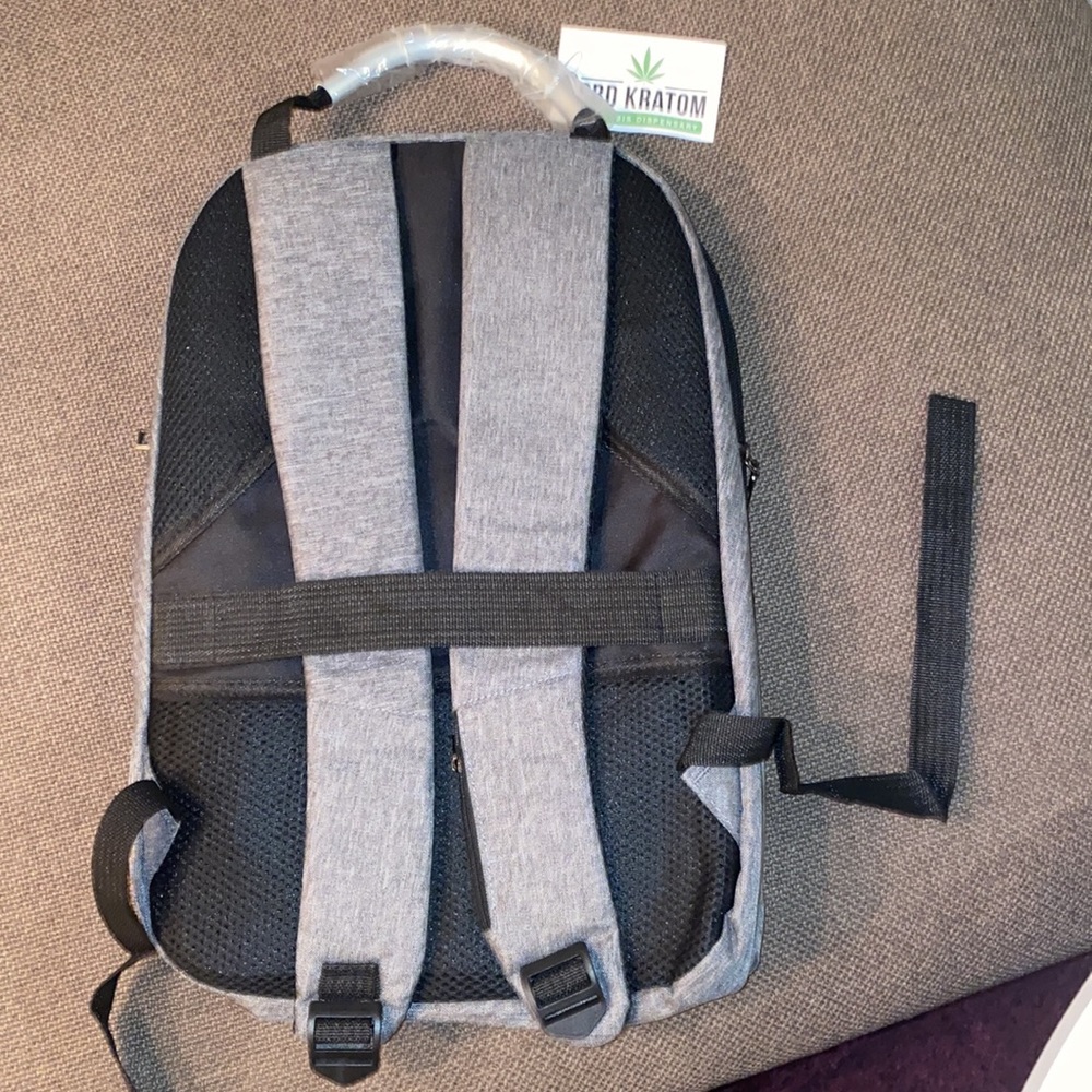 Black & gray backpack with lock usb charger suitcase strap laptop pocket zipper - Picture 3 of 16